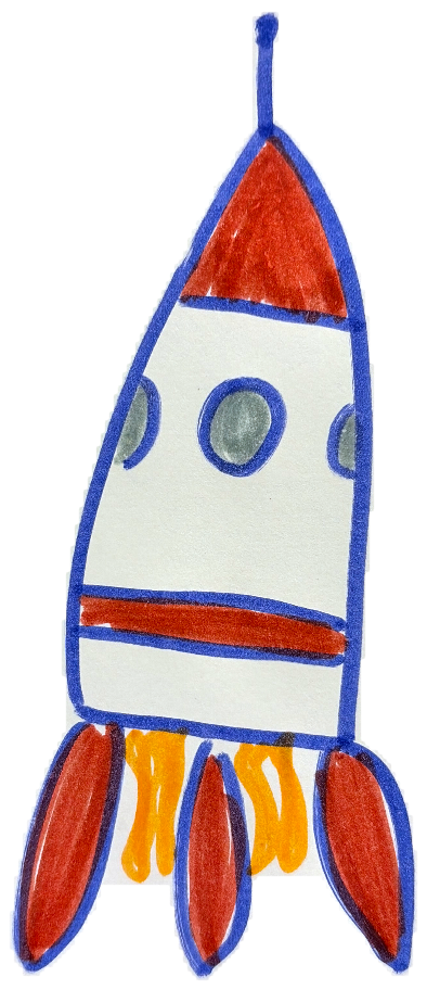 a rocket ship, drawn by a kid