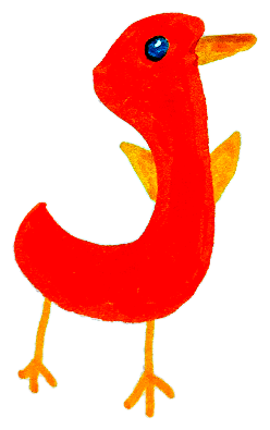 a red bird, drawn by a kid